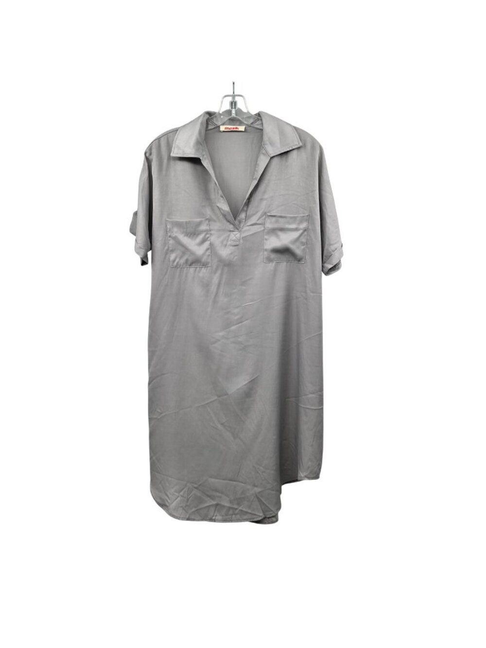 Mazik Womens Oversized Shirt Dress Collared Silver Knee Length Size Small